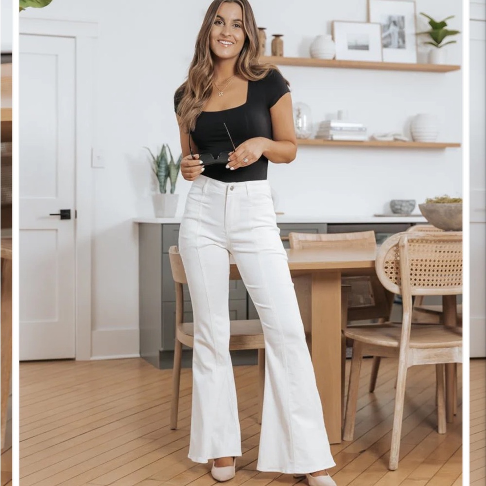 White high rise flare jeans